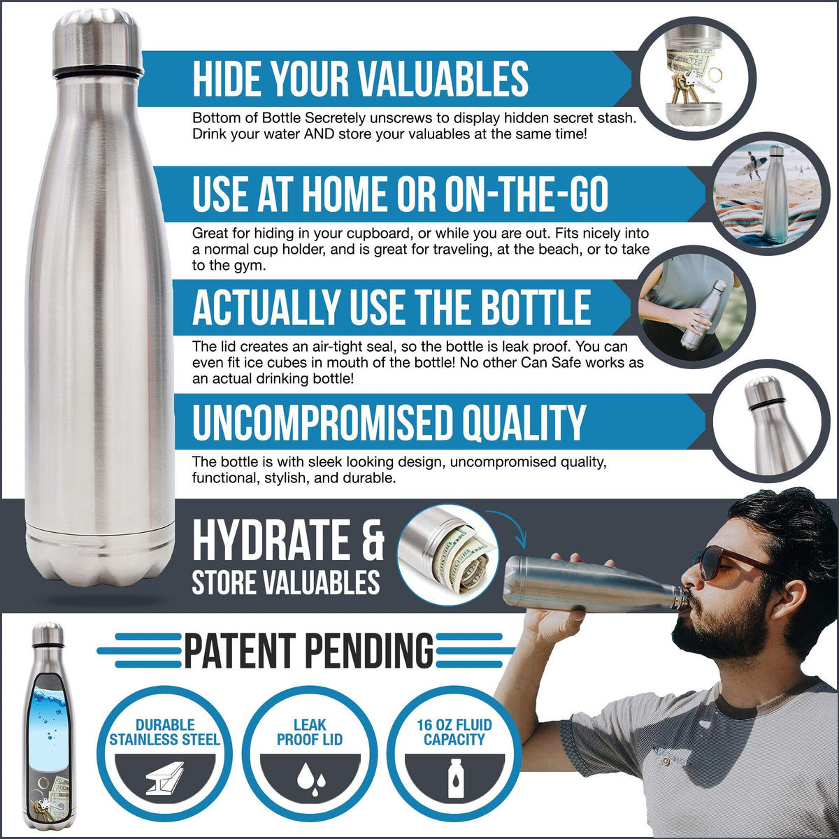 Stainless Steel Water Bottle Diversion Safe - product image 3