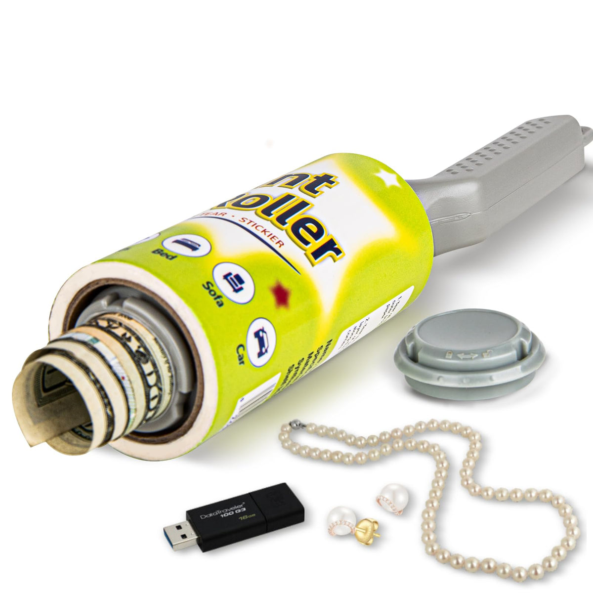 Lint Roller Diversion Safe with hidden compartment for cash, keys and valuables