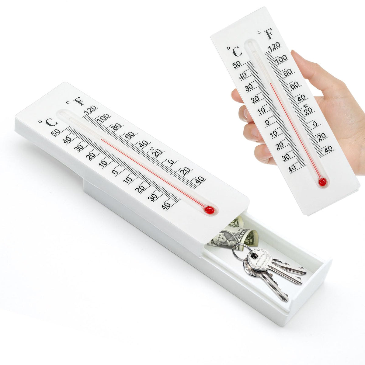 Thermometer Diversion Safe with hidden compartment for cash, keys and valuables