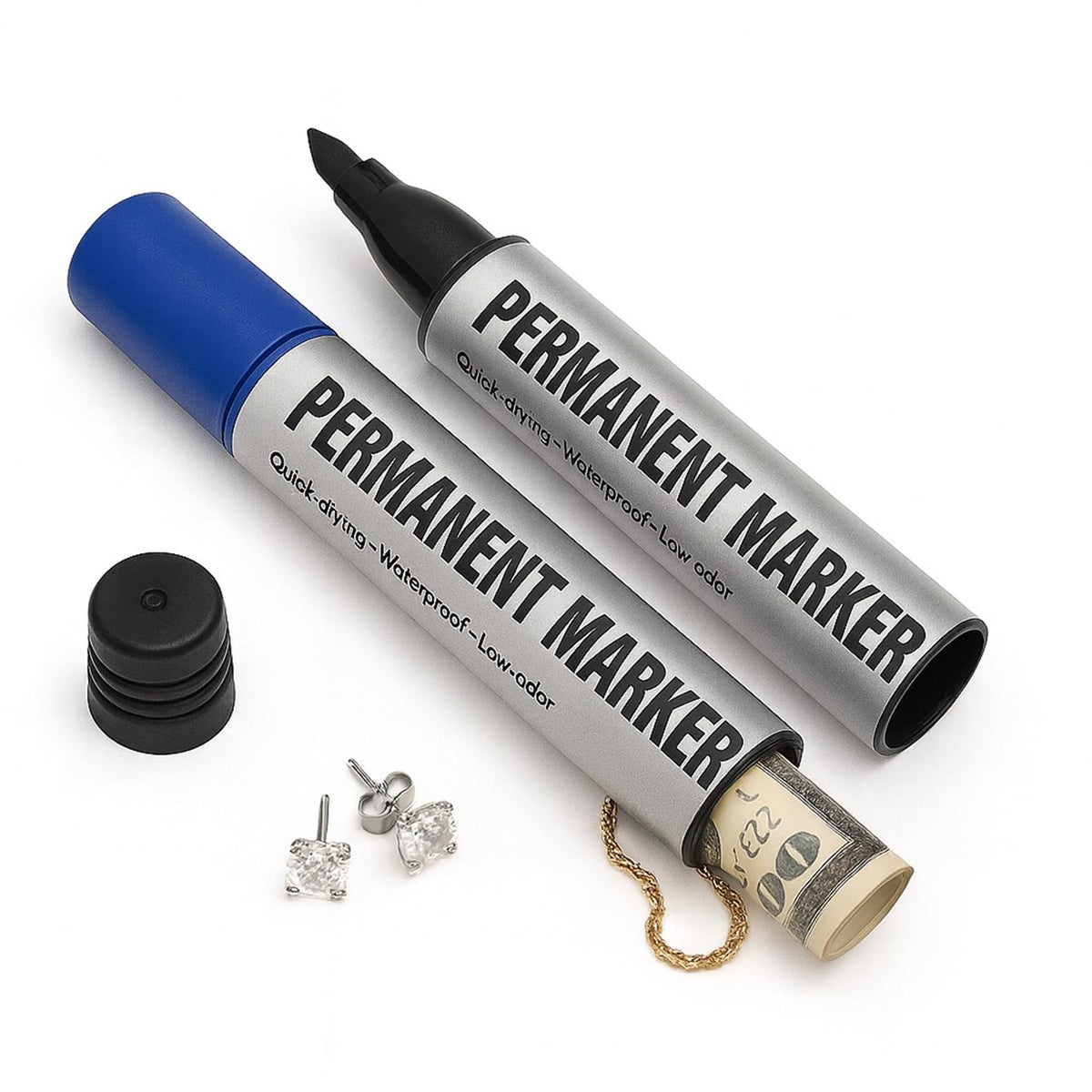 Permanent Marker Diversion Safe with hidden compartment for cash, keys and valuables